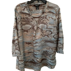 Haggar Blouse Earth Tone Pattern Sz XL